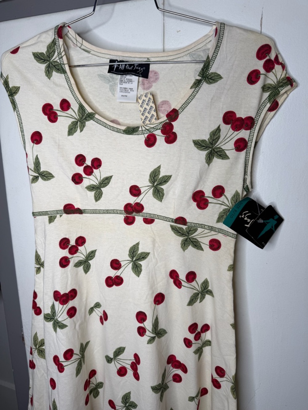 all that jazz baby doll dress vintage size 9/10 Cherry Print pinup retro NWT - Picture 2 of 11